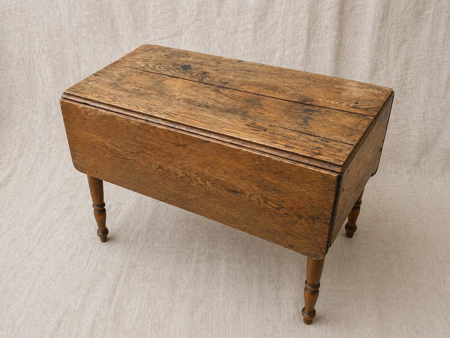 Antique Oak Drop-Leaf Table, Primitive Farmhouse Console Table, Small Kitchen Table, 19th-century Wooden Side Table, Turned Leg Table