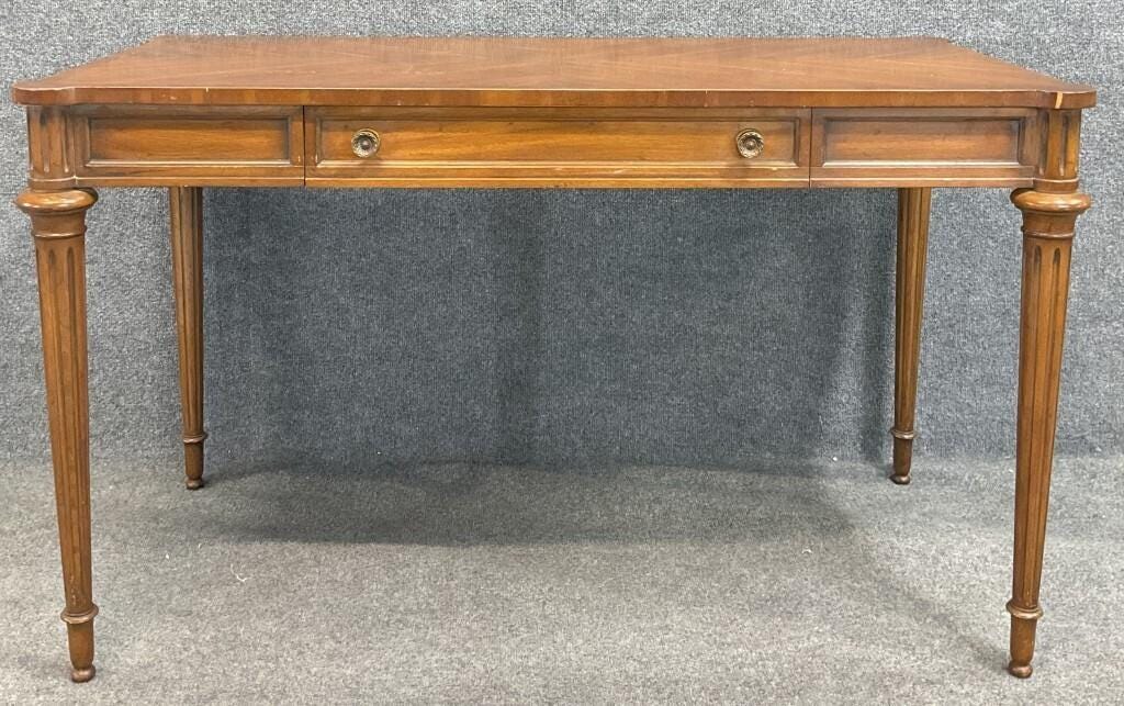 Vintage Heritage Furniture Fruitwood Italian Regency Writing Desk | Fluted Leg Console Table | Classic Traditional Study Desk | Drexel Desk