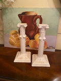 Vintage Portuguese Ceramic Column Candlesticks – Pair of Ivory Corinthian Pillar Candle Holders, Neoclassical Coastal Decor