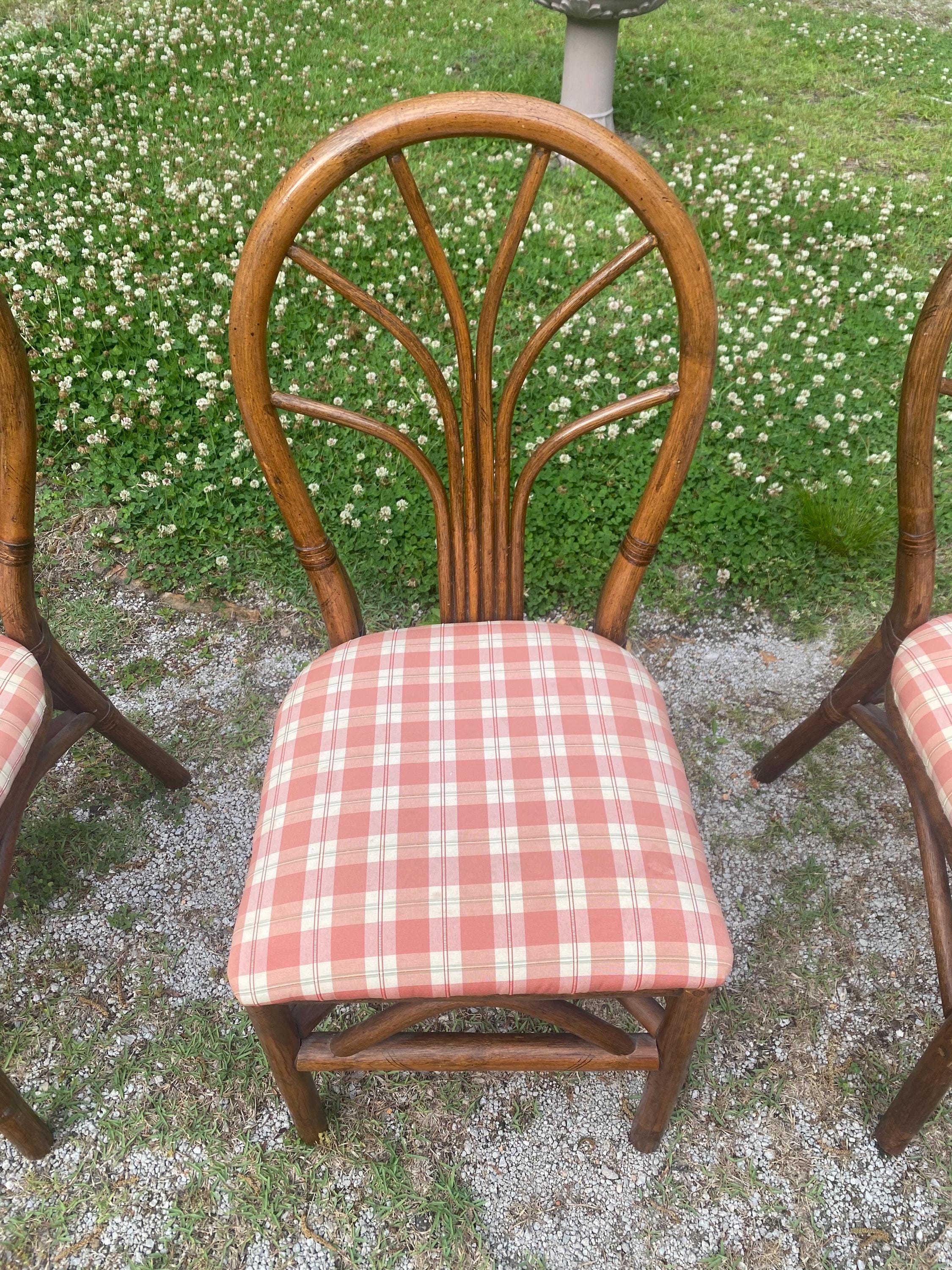 Set of 6 Vintage Rattan Wheatback Dining Chairs - Mid Century Coastal Bamboo Dining Set - Palm Beach Regency Boho Kitchen Chairs