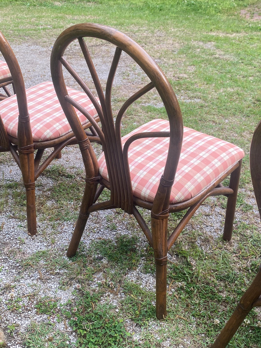 Set of 6 Vintage Rattan Wheatback Dining Chairs - Mid Century Coastal Bamboo Dining Set - Palm Beach Regency Boho Kitchen Chairs