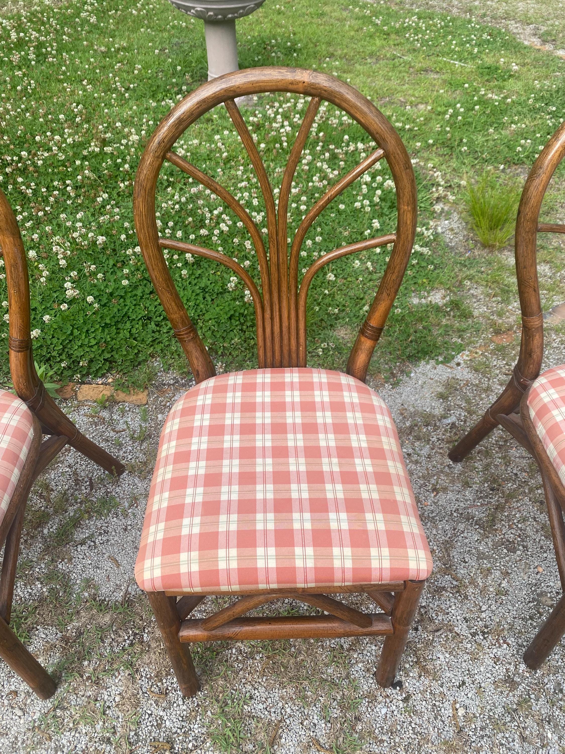Set of 6 Vintage Rattan Wheatback Dining Chairs - Mid Century Coastal Bamboo Dining Set - Palm Beach Regency Boho Kitchen Chairs