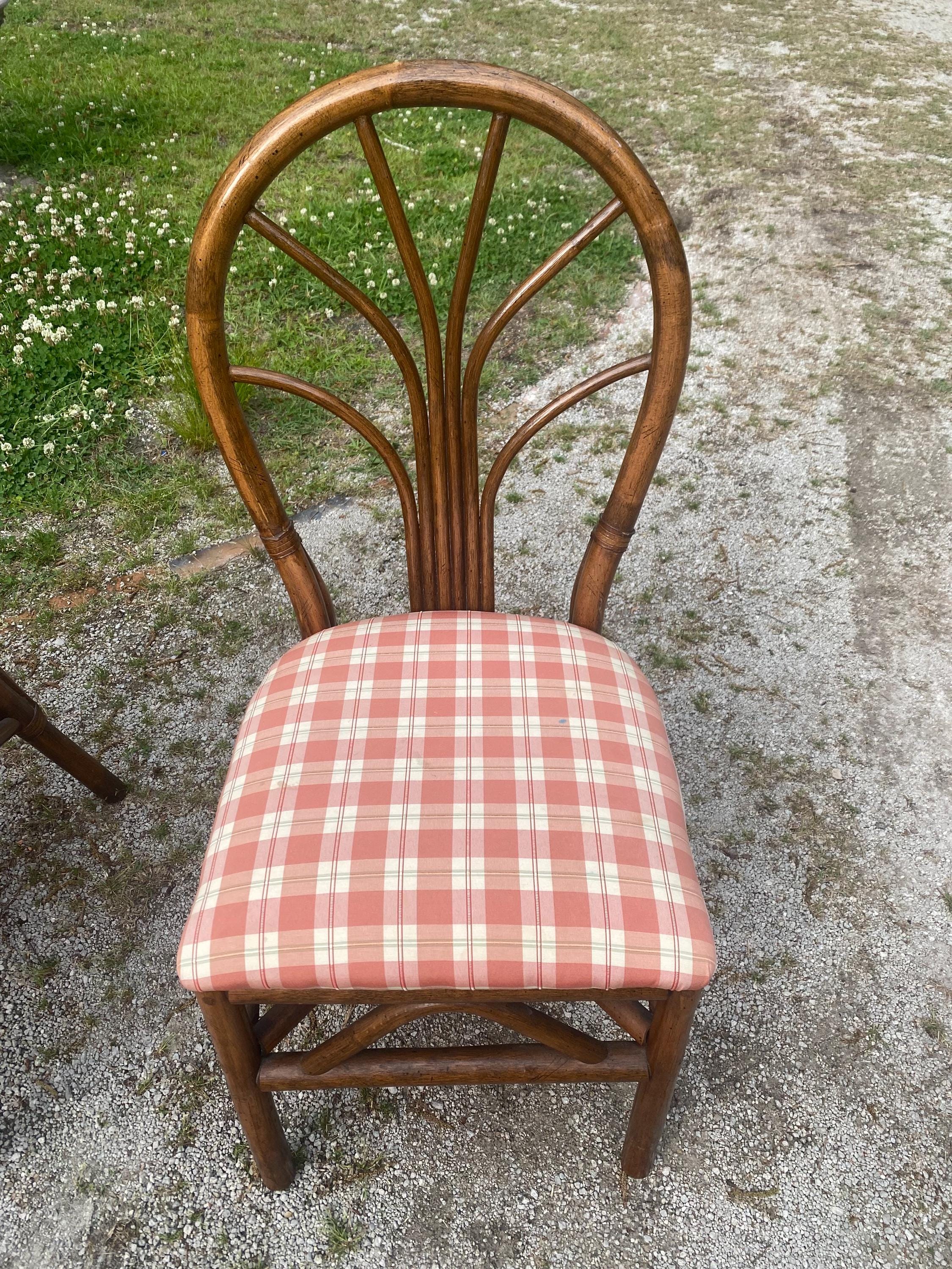 Set of 6 Vintage Rattan Wheatback Dining Chairs - Mid Century Coastal Bamboo Dining Set - Palm Beach Regency Boho Kitchen Chairs