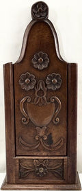 Antique French Provincial Walnut Farinière | 19th Century Hand-Carved Flour Box | Rustic Provence Kitchen Wall Decor