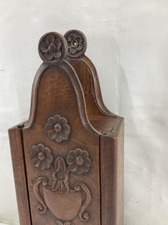 Antique French Provincial Walnut Farinière | 19th Century Hand-Carved Flour Box | Rustic Provence Kitchen Wall Decor