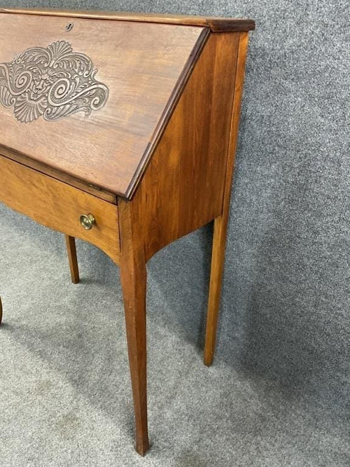 Antique 19th Century French Secretary Desk | Hand-Carved Shell Motif Writing Bureau | French Provincial Style Walnut Desk