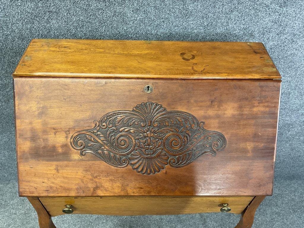 Antique 19th Century French Secretary Desk | Hand-Carved Shell Motif Writing Bureau | French Provincial Style Walnut Desk