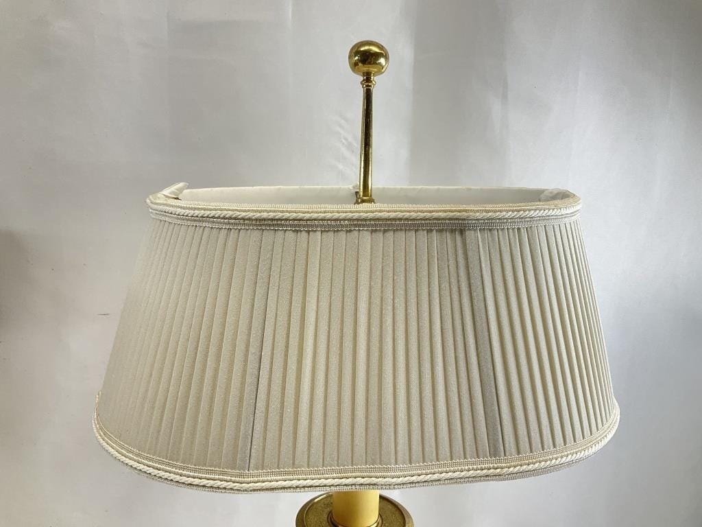 Vintage Heavy Solid Brass Candlestick Lamp | 27" Tall Traditional Buffet Lamp with Pleated Shade