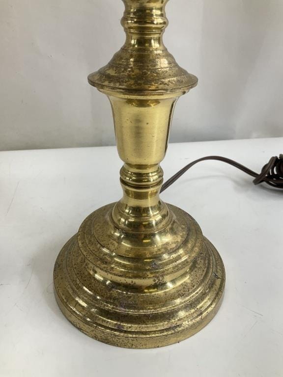 Vintage Heavy Solid Brass Candlestick Lamp | 27" Tall Traditional Buffet Lamp with Pleated Shade