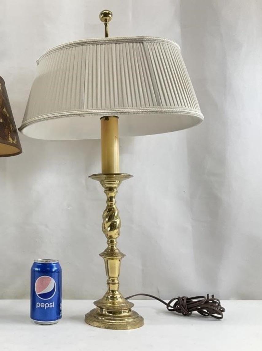 Vintage Heavy Solid Brass Candlestick Lamp | 27" Tall Traditional Buffet Lamp with Pleated Shade