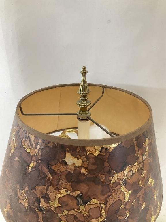 Vintage Brass Bouillotte Style Lamp | 18" Tall French Empire Double Light | Hand-Painted Floral Tole Shade