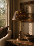 Vintage Brass Bouillotte Style Lamp | 18" Tall French Empire Double Light | Hand-Painted Floral Tole Shade