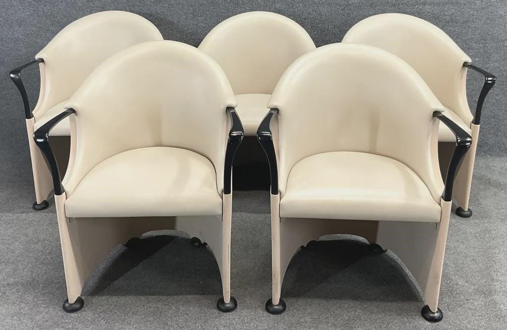 Luigi Origlia Italian Postmodern Armchairs (Set of 5) | Sculptural Cream Dining Chairs | 1990s Italy Palm Beach Regency Style