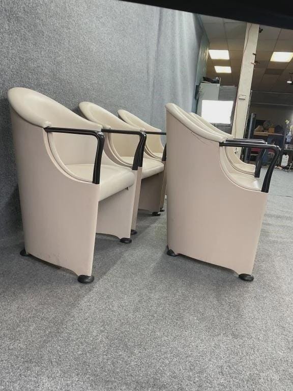 Luigi Origlia Italian Postmodern Armchairs (Set of 5) | Sculptural Cream Dining Chairs | 1990s Italy Palm Beach Regency Style