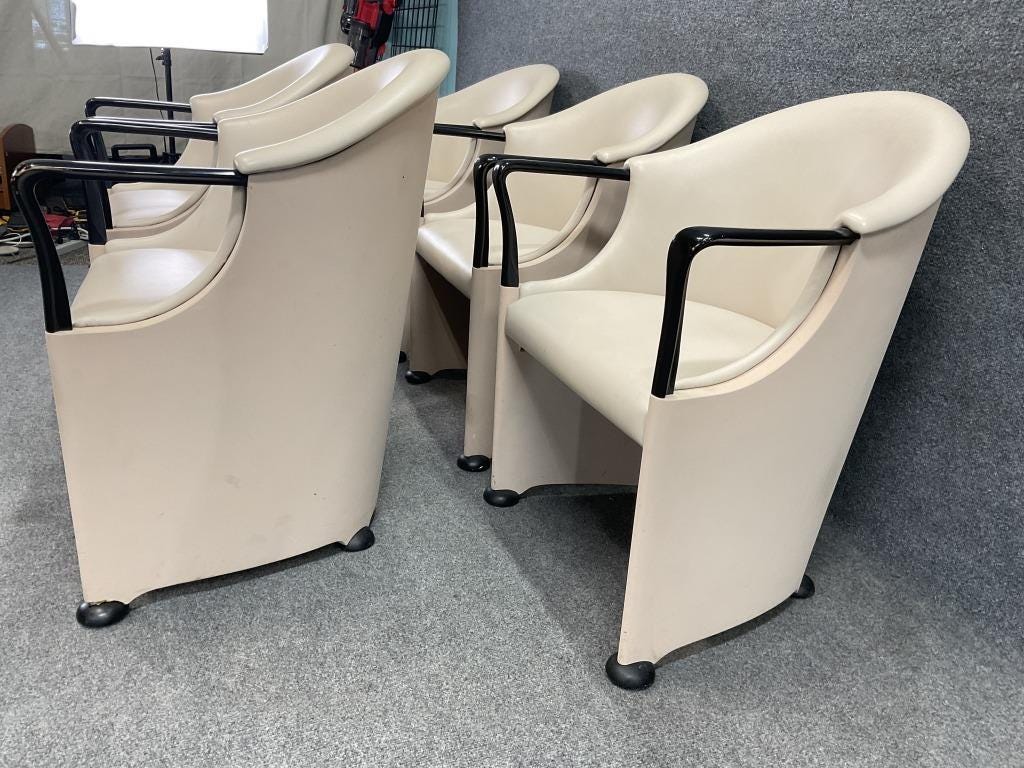 Luigi Origlia Italian Postmodern Armchairs (Set of 5) | Sculptural Cream Dining Chairs | 1990s Italy Palm Beach Regency Style