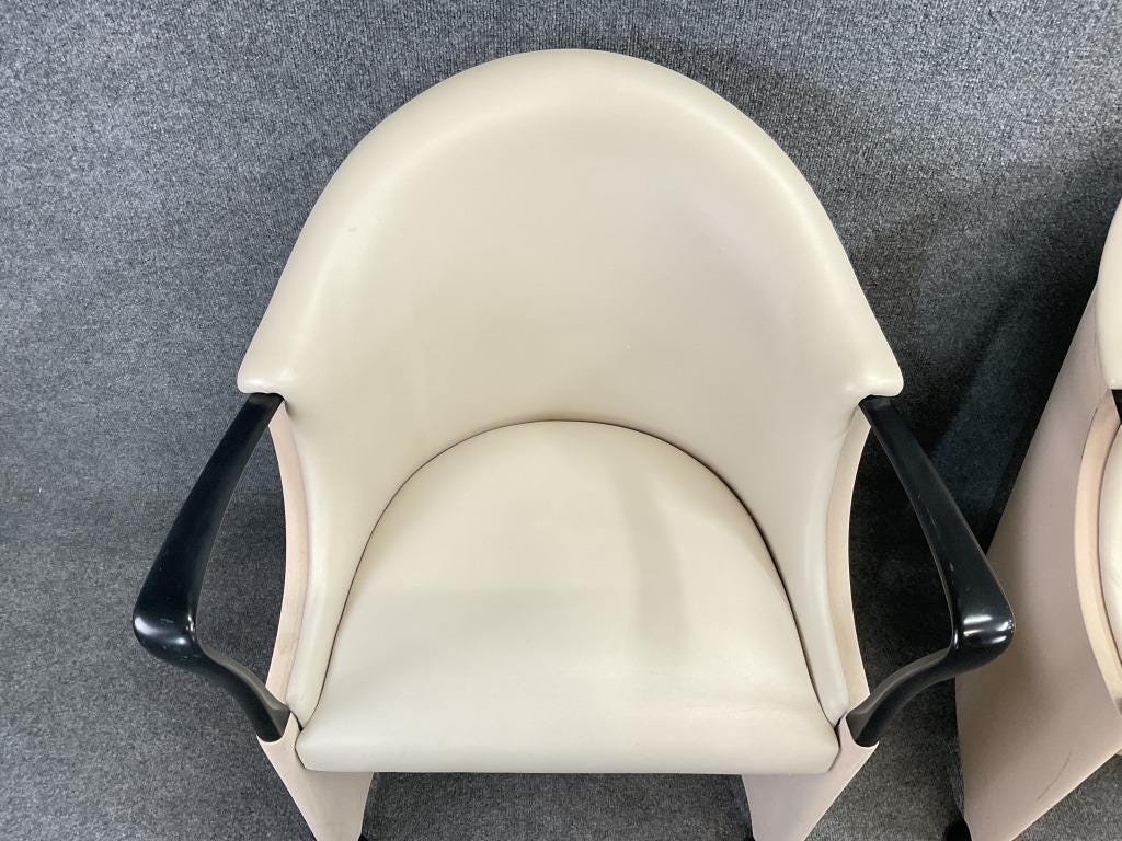 Luigi Origlia Italian Postmodern Armchairs (Set of 5) | Sculptural Cream Dining Chairs | 1990s Italy Palm Beach Regency Style