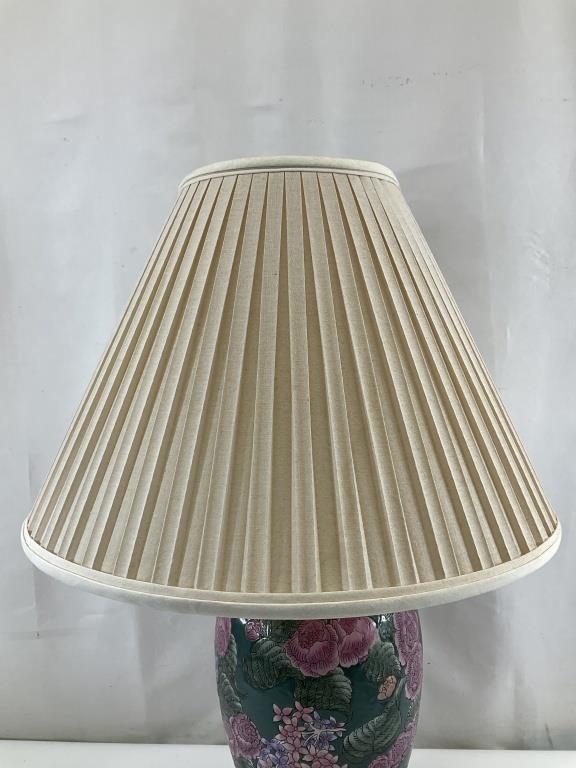 Vintage Chinoiserie Porcelain Lamp | Hand-painted Floral Green Ginger Jar Table Lamp | Grandmillennial Palm Beach Decor