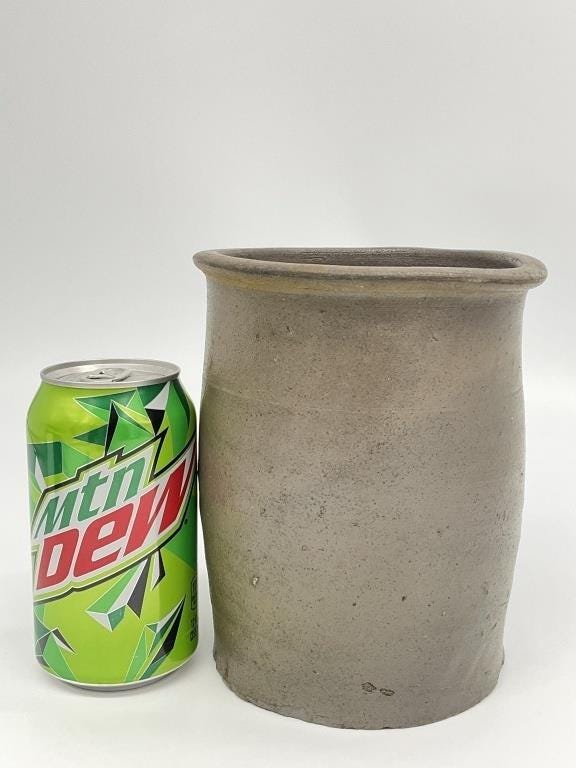 Antique Salt Glazed Stoneware Jar, 19th Century Primitive Crock, Farmhouse Pottery Vessel