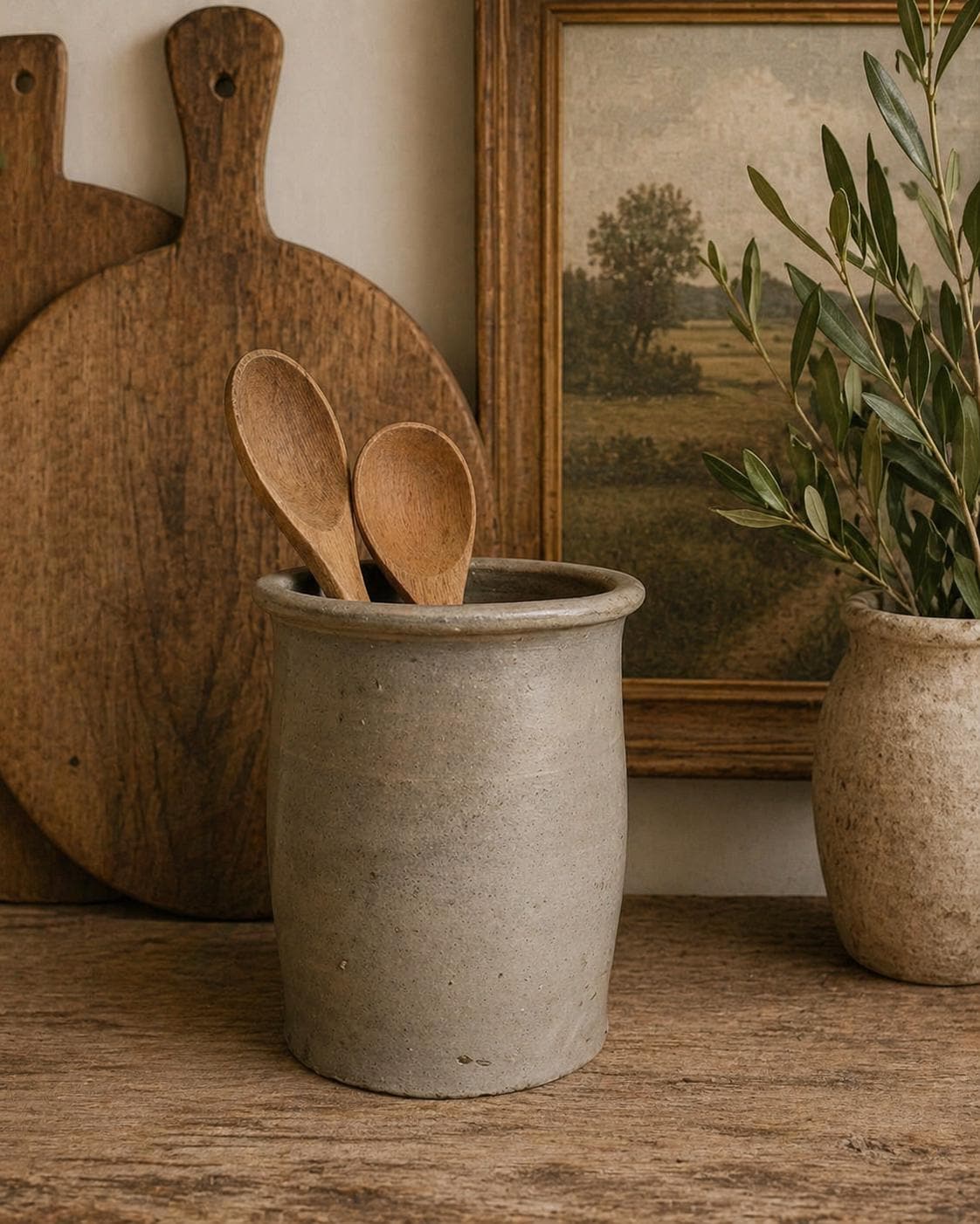 Antique Salt Glazed Stoneware Jar, 19th Century Primitive Crock, Farmhouse Pottery Vessel