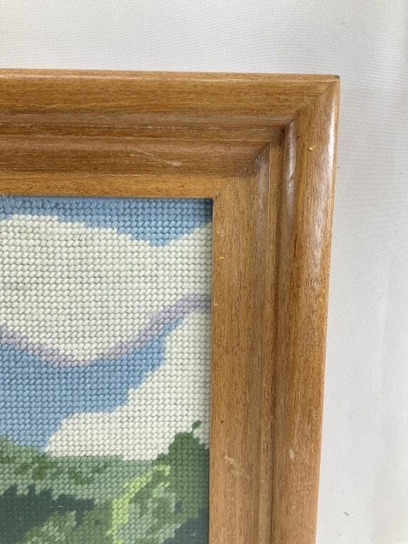 Vintage Balmoral Castle Needlepoint, Framed Scottish Landscape Embroidery, English Country House Wall Art, Traditional Estate Decor