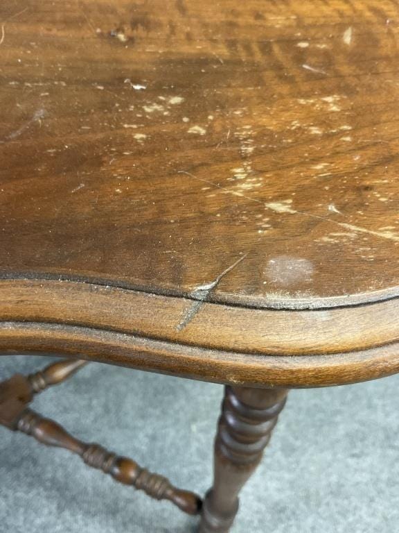 Antique Victorian Turned Leg Entry Table, William & Mary Style, 19th Century Parlor Table with X Stretcher, Carved Wood Accent Table