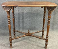 Antique Victorian Turned Leg Entry Table, William & Mary Style, 19th Century Parlor Table with X Stretcher, Carved Wood Accent Table