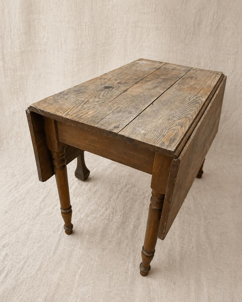 Antique Oak Drop-Leaf Table, Primitive Farmhouse Console Table, Small Kitchen Table, 19th-century Wooden Side Table, Turned Leg Table