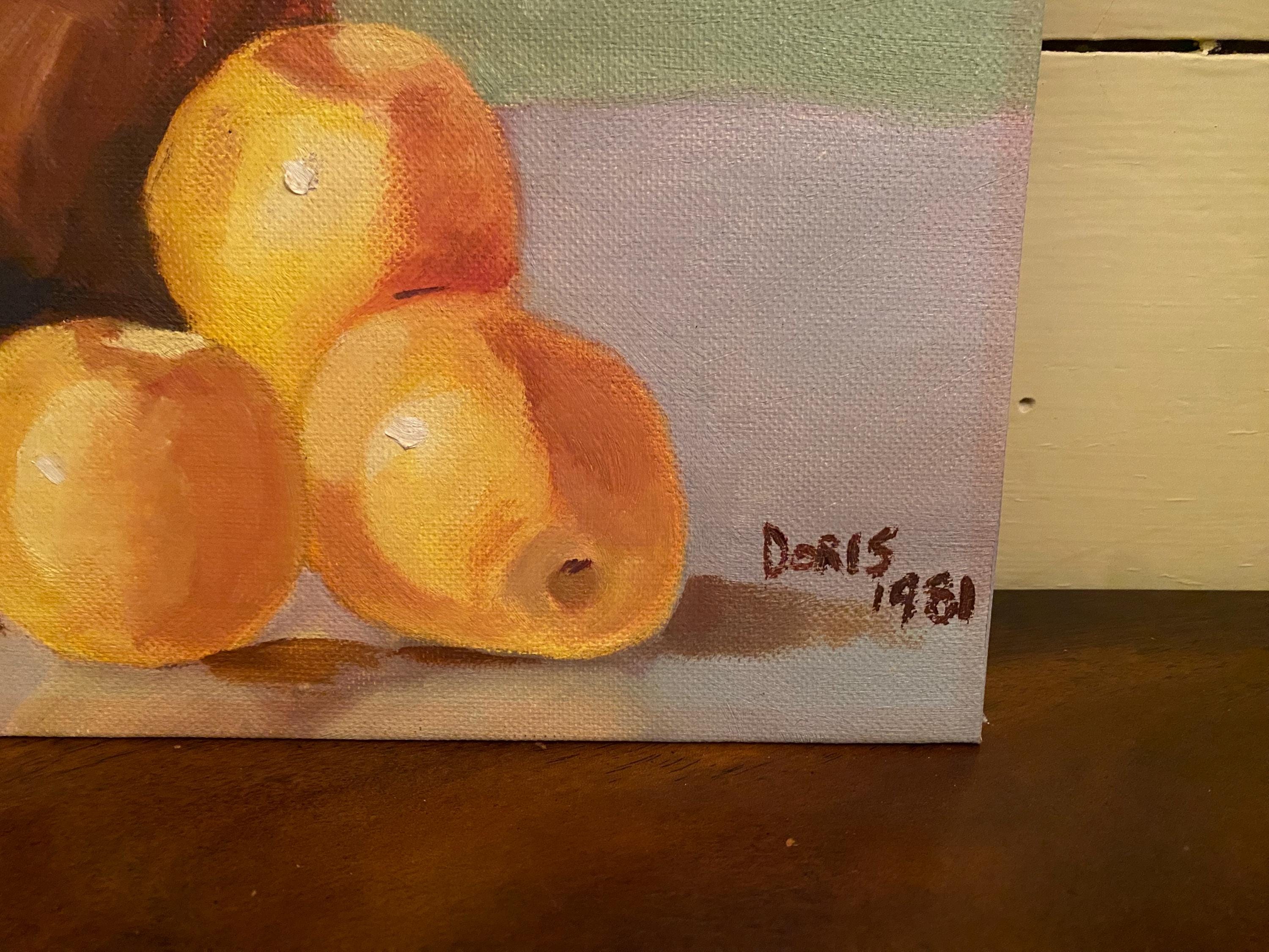 Vintage Still Life Painting of Lemons and Jug – Rustic Kitchen Art, Pitcher & Fruit, European Farmhouse Wall Decor