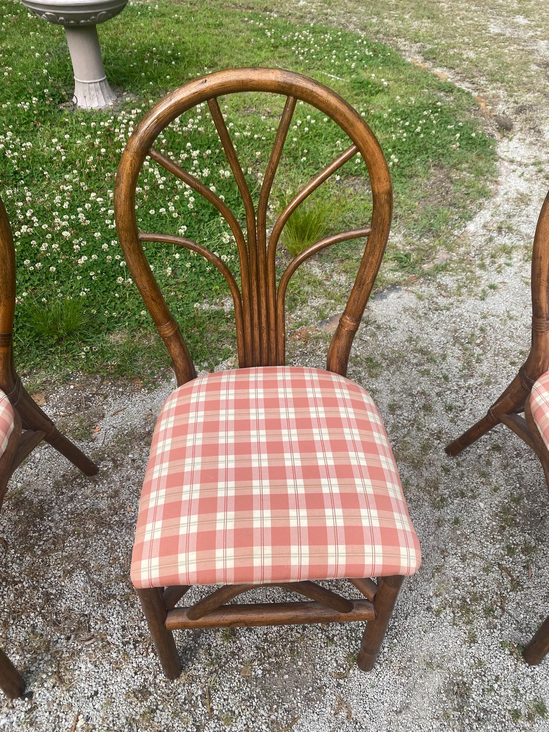 Set of 6 Vintage Rattan Wheatback Dining Chairs - Mid Century Coastal Bamboo Dining Set - Palm Beach Regency Boho Kitchen Chairs