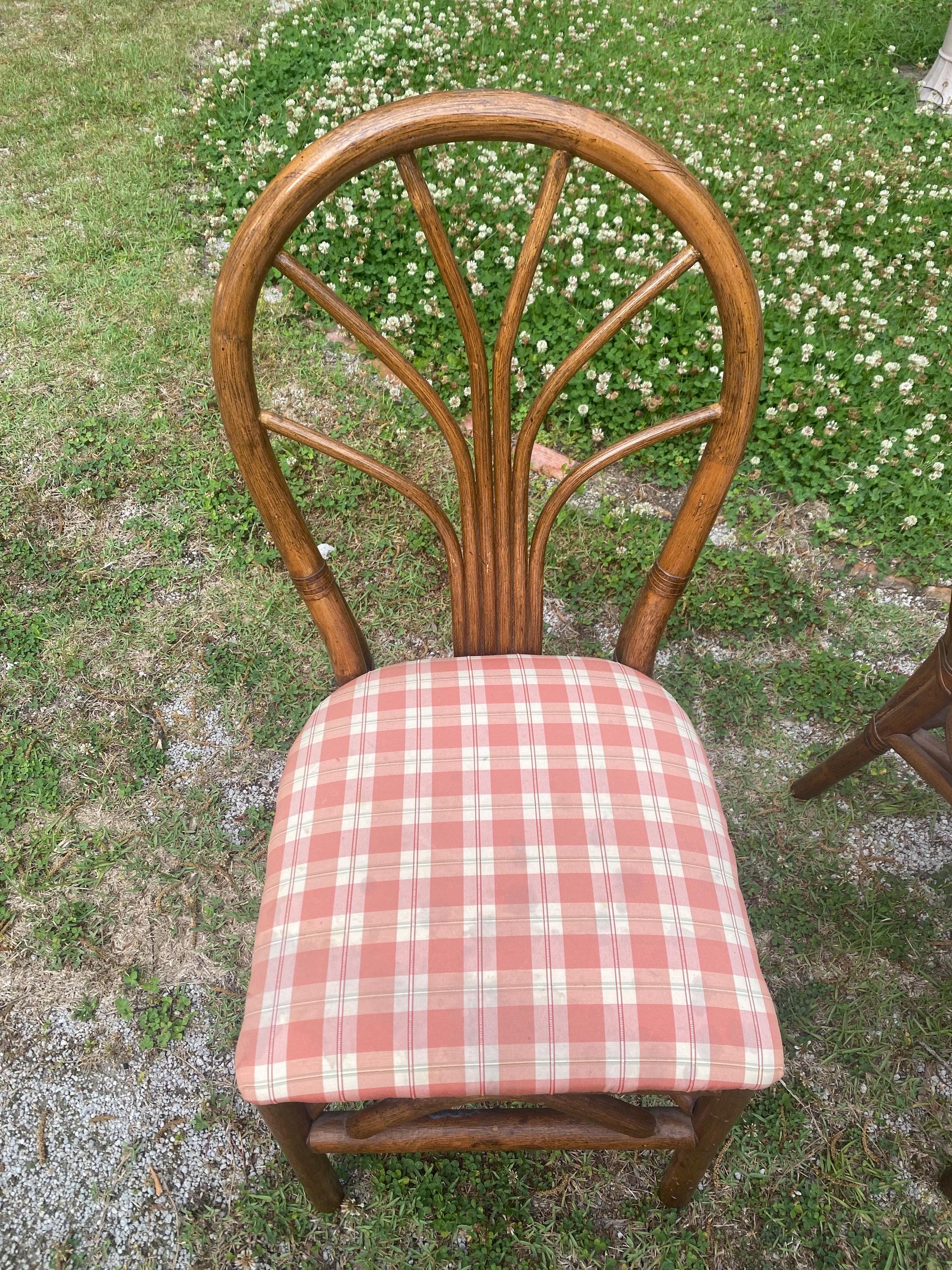 Set of 6 Vintage Rattan Wheatback Dining Chairs - Mid Century Coastal Bamboo Dining Set - Palm Beach Regency Boho Kitchen Chairs