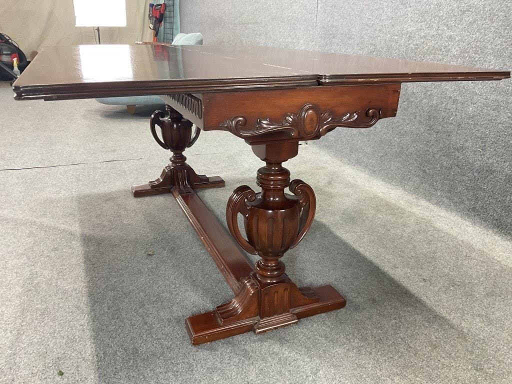 Antique French Style Walnut Flip Top Game Table | Carved Pedestal Console Table | Renaissance Revival Sofa Table | Burl Walnut Entry Table
