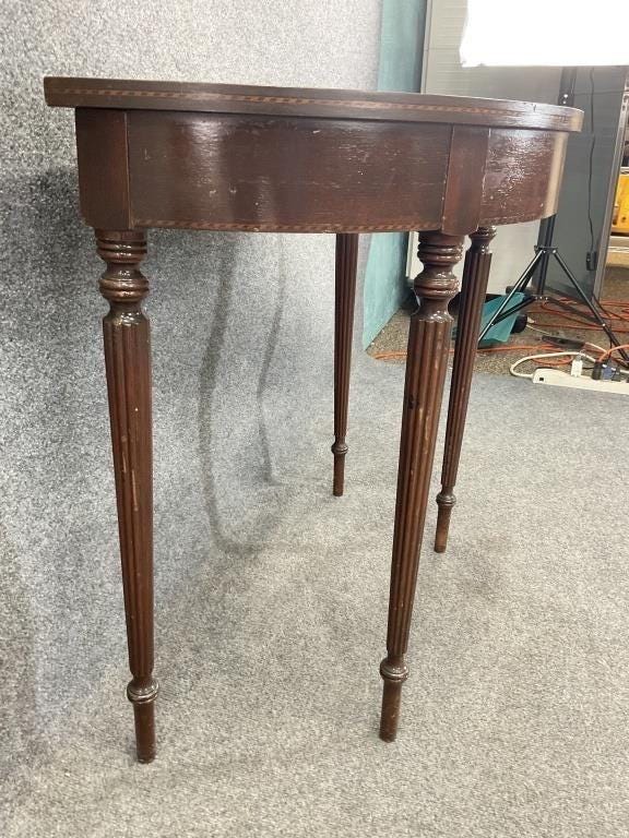 Antique Sheraton Style Demilune Console Table | Mahogany Inlaid Federal Hall Table | Half Moon Entry Table | Traditional Antique Accent Tabl
