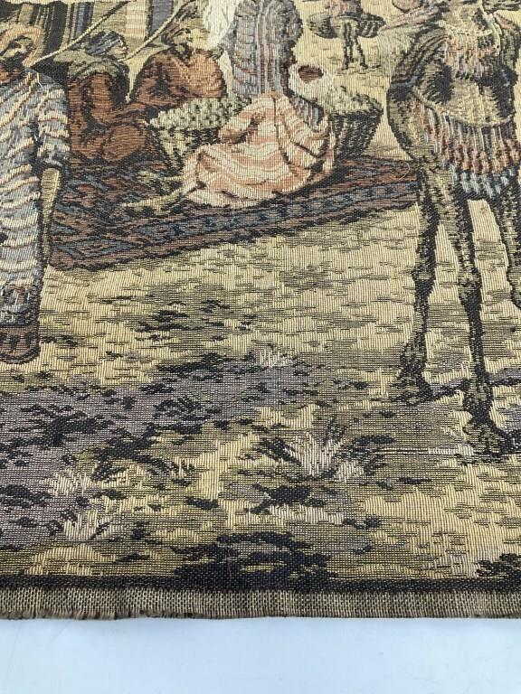 Antique Moroccan Scene Woven Tapestry | Vintage Moorish Textile Wall Hanging | Camel Desert Figural Textile Art