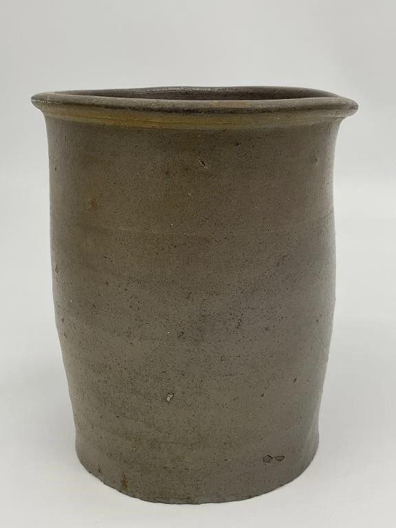 Antique Salt Glazed Stoneware Jar, 19th Century Primitive Crock, Farmhouse Pottery Vessel