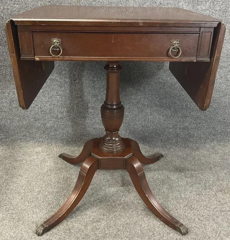 Vintage Mahogany Entry Table | Federal Style Pedestal Accent Table | Duncan Phyfe Style Side Table