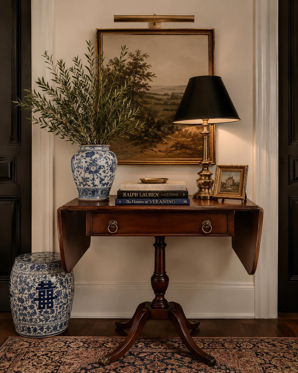 Vintage Mahogany Entry Table | Federal Style Pedestal Accent Table | Duncan Phyfe Style Side Table