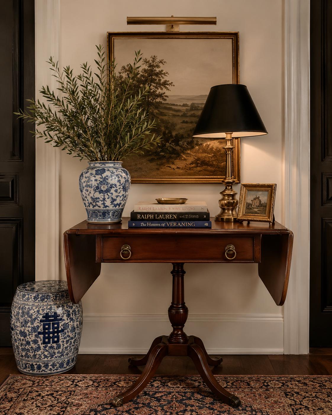 Vintage Mahogany Entry Table | Federal Style Pedestal Accent Table | Duncan Phyfe Style Side Table