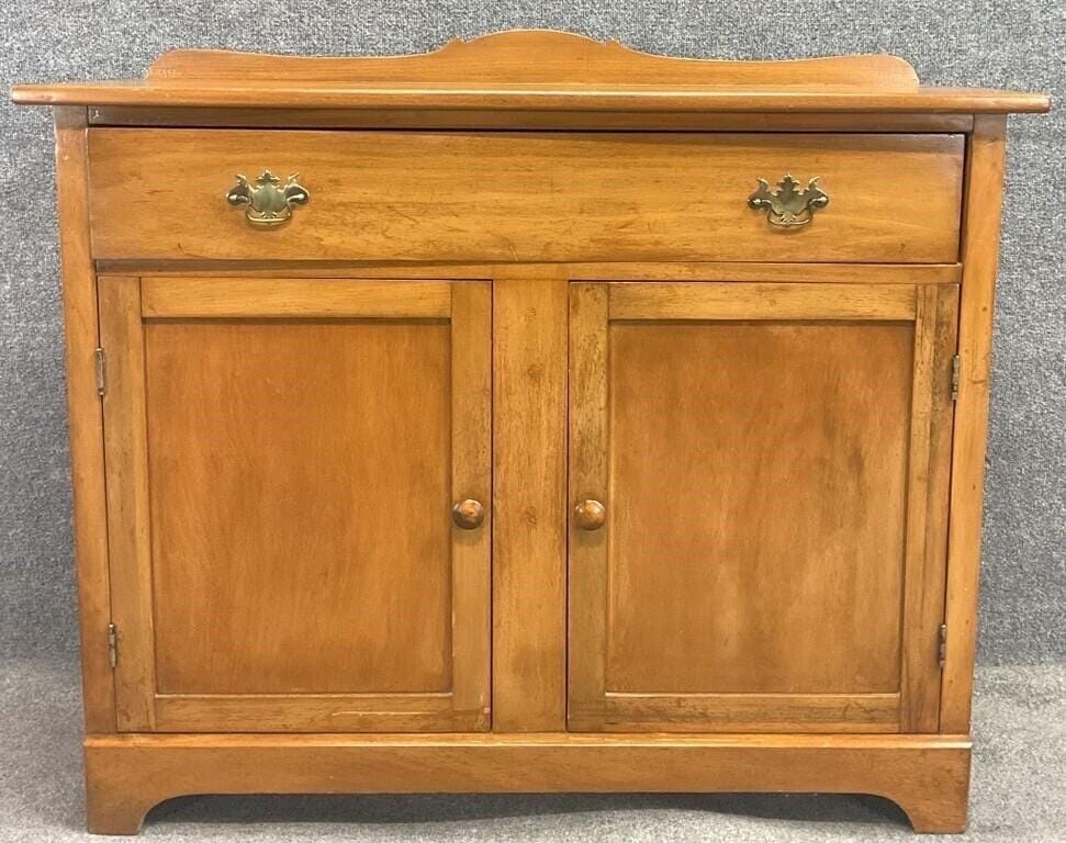 Vintage 1930s Maple Farmhouse Cupboard Cabinet | Colonial Revival Blind Door Sideboard | Primitive Cottage Console Cabinet