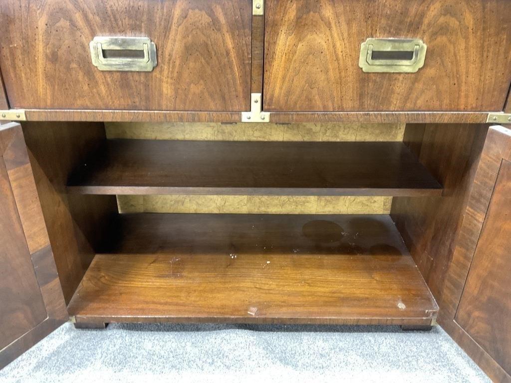 Vintage Lane Campaign Walnut Server Cabinet | Mid Century Modern Buffet | Brass Hardware Storage Cabinet