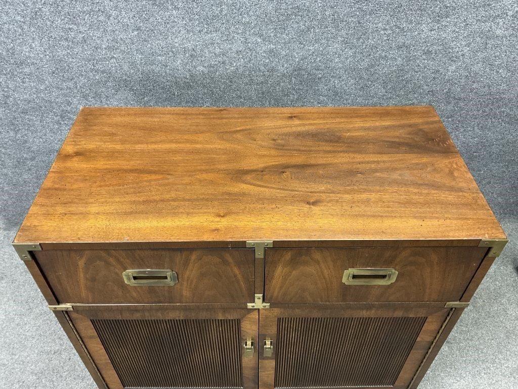 Vintage Lane Campaign Walnut Server Cabinet | Mid Century Modern Buffet | Brass Hardware Storage Cabinet
