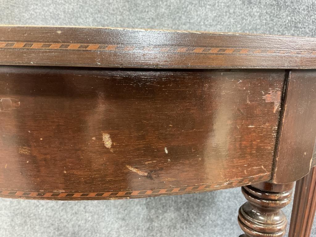 Antique Sheraton Style Demilune Console Table | Mahogany Inlaid Federal Hall Table | Half Moon Entry Table | Traditional Antique Accent Tabl