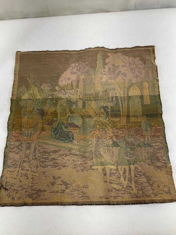 Antique Moroccan Scene Woven Tapestry | Vintage Moorish Textile Wall Hanging | Camel Desert Figural Textile Art