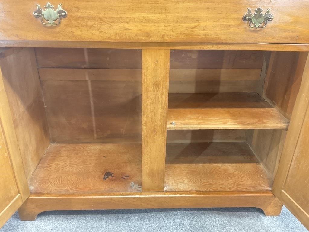 Vintage 1930s Maple Farmhouse Cupboard Cabinet | Colonial Revival Blind Door Sideboard | Primitive Cottage Console Cabinet