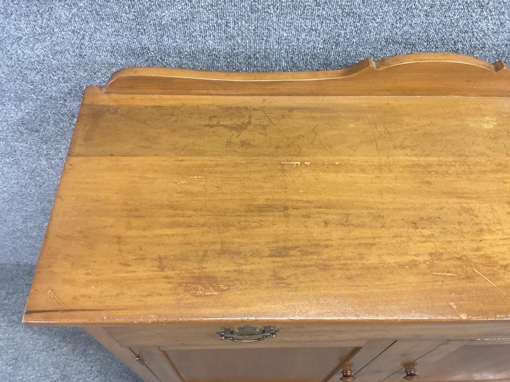 Vintage 1930s Maple Farmhouse Cupboard Cabinet | Colonial Revival Blind Door Sideboard | Primitive Cottage Console Cabinet