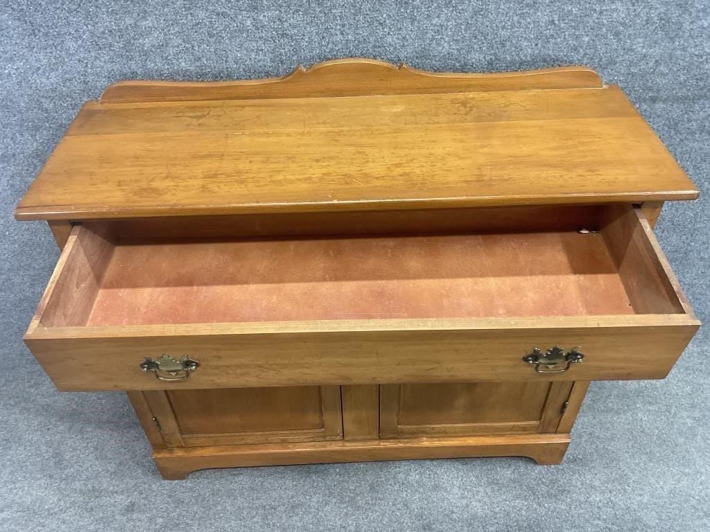 Vintage 1930s Maple Farmhouse Cupboard Cabinet | Colonial Revival Blind Door Sideboard | Primitive Cottage Console Cabinet