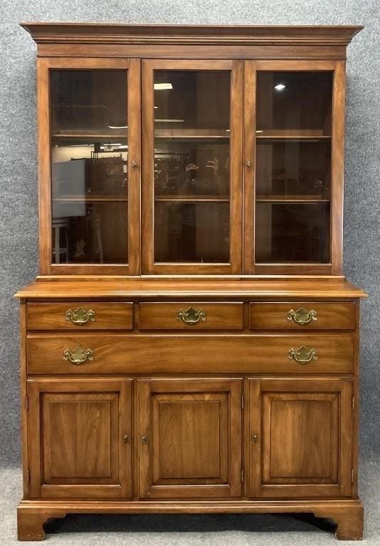 Henkel Harris Step Back China Cabinet | Vintage Virginia Hutch | Traditional Two Piece Display Cabinet