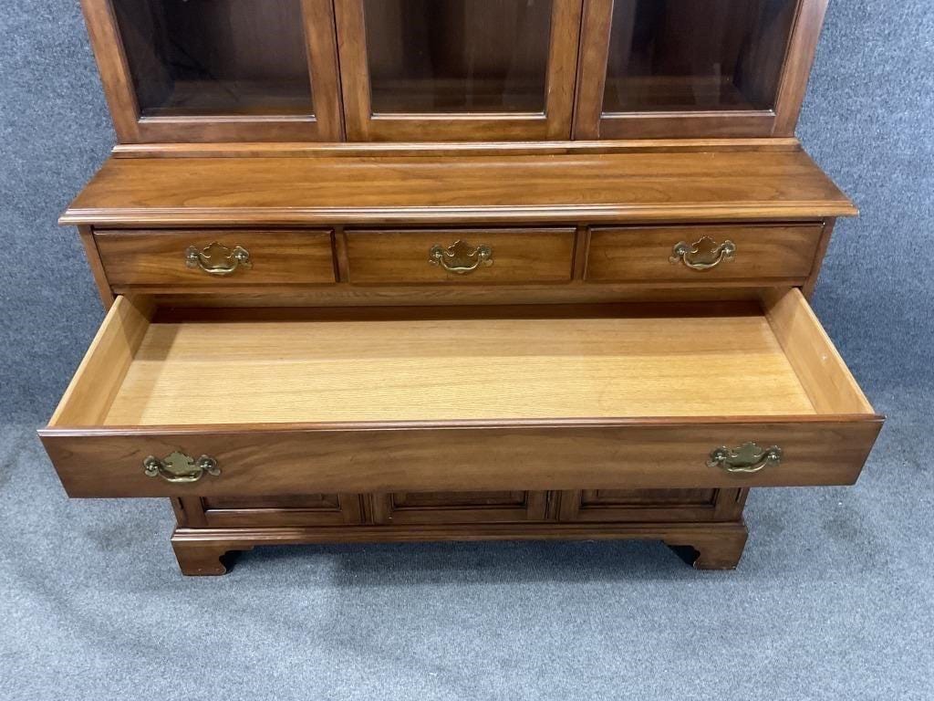 Henkel Harris Step Back China Cabinet | Vintage Virginia Hutch | Traditional Two Piece Display Cabinet