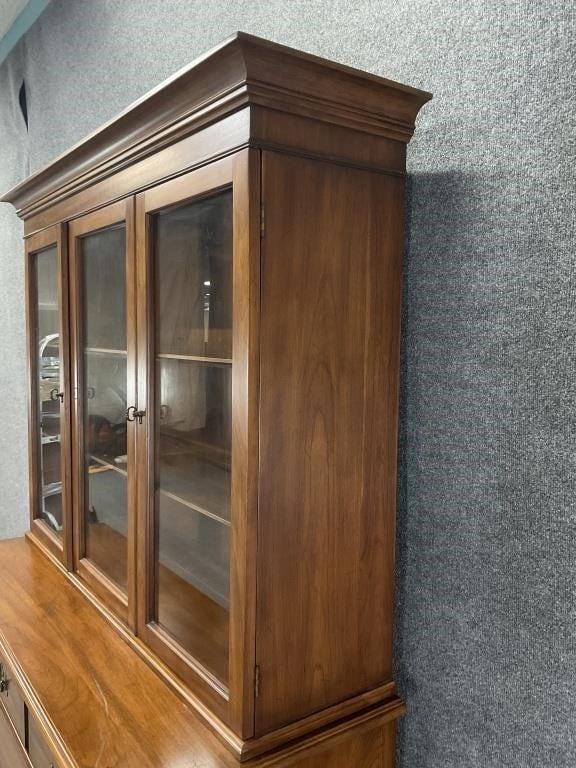Henkel Harris Step Back China Cabinet | Vintage Virginia Hutch | Traditional Two Piece Display Cabinet
