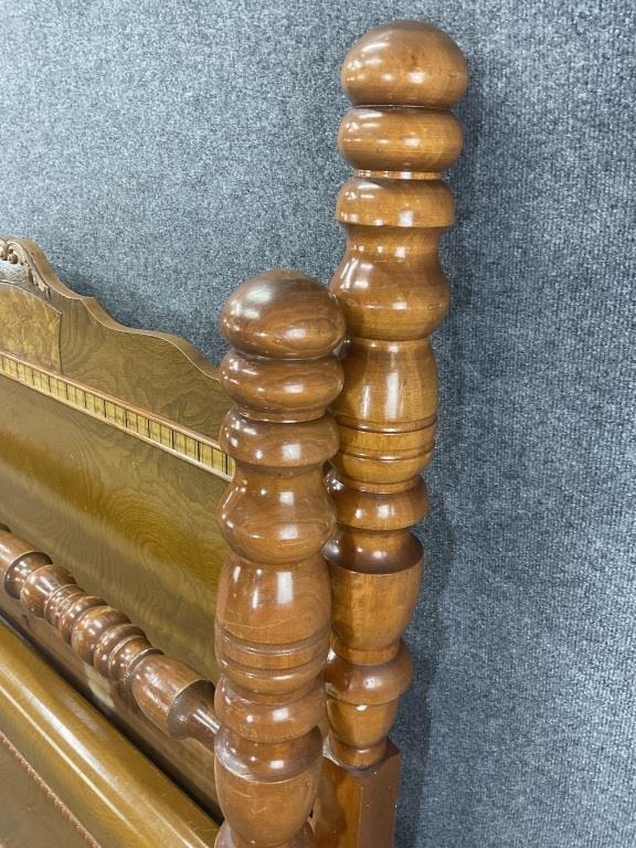 Antique Waterfall Art Deco Full Size Bed | Vintage Walnut Spool Poster Bed Frame