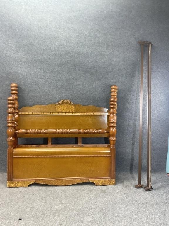 Rare Art Deco Waterfall Bedroom Set | Burl Walnut Bed, Vanity, Mirror, Bench (1920s)
